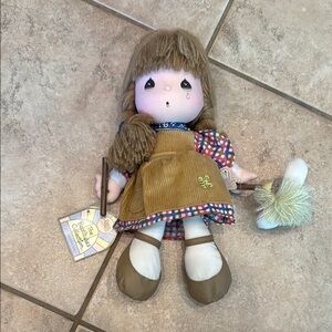 Precious Moments Brown Plush Doll with Yarn Hair and Accessories